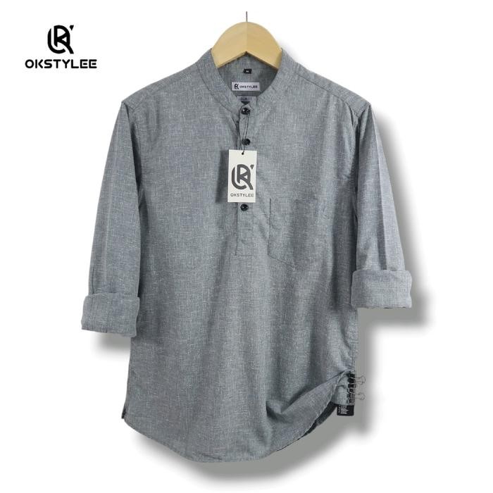 [BEST SELLER] Kemeja Kemko Pria Basic Polos Lengan Panjang Linen Premium Kerah Koko Muslim Kurta Baj