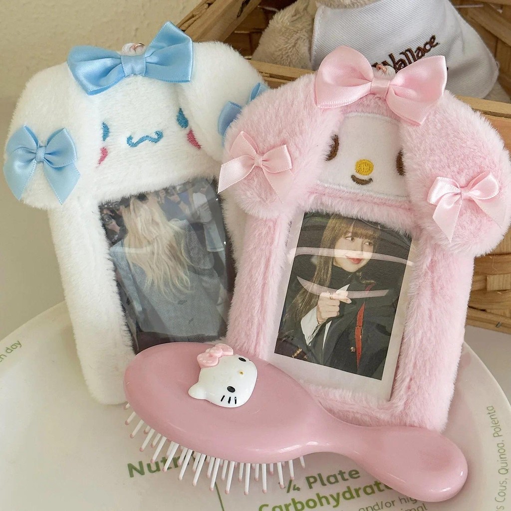 

Kawaii Cartoon Plush Card Holder Cinnamoroll Melody Cute Girl 3-Inch Idol Card Protection Case Student Campus Card Bag Pendant