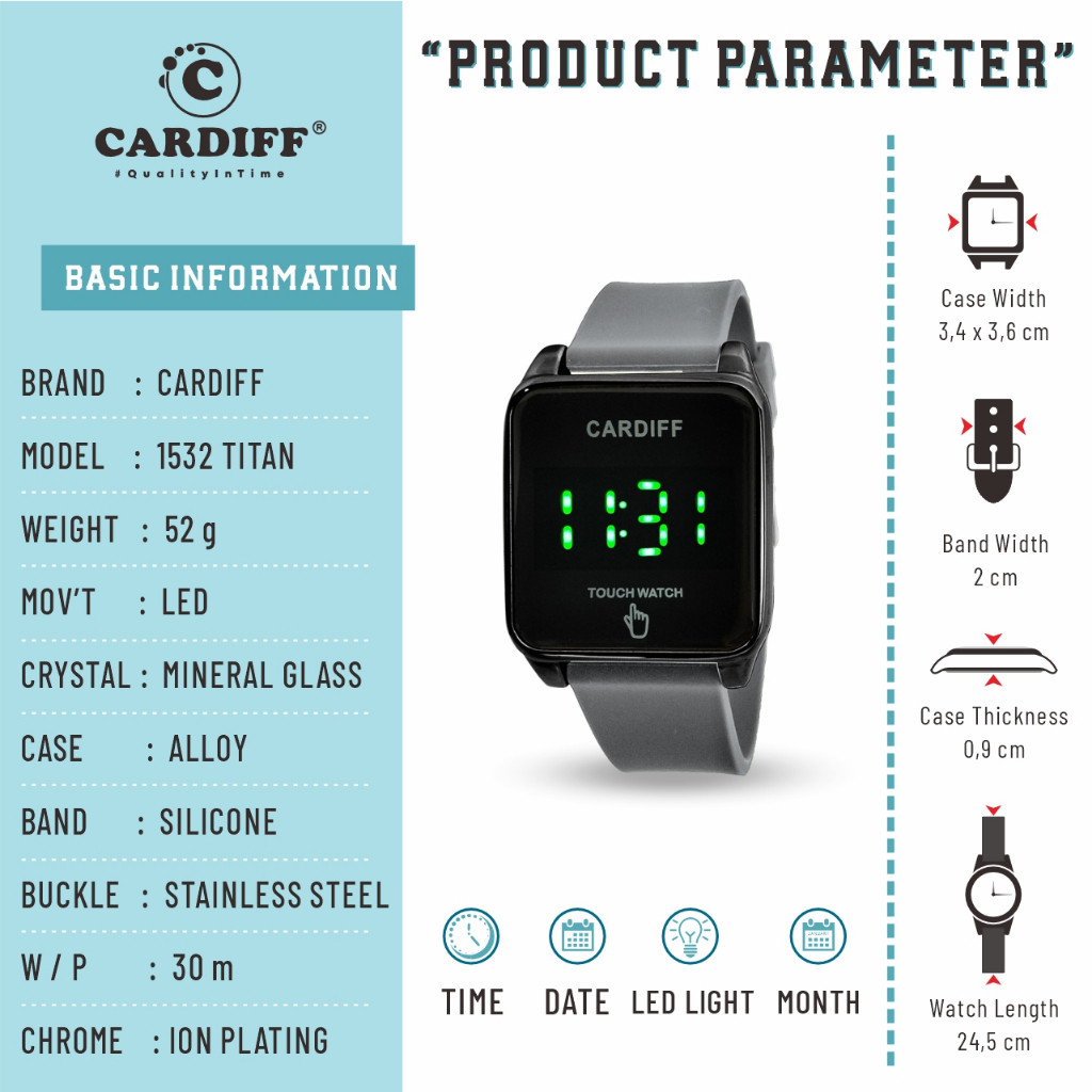 CARDIFF LED 1532 Jam Tangan Pria Water Resistant