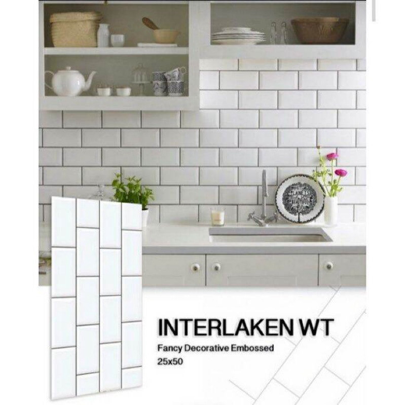 KERAMIK DINDING UNO INTERLAKEN WHITE 25x50 / KERAMIK DINDING MOTIF MINIMALIS GARIS / KERAMIK DINDING