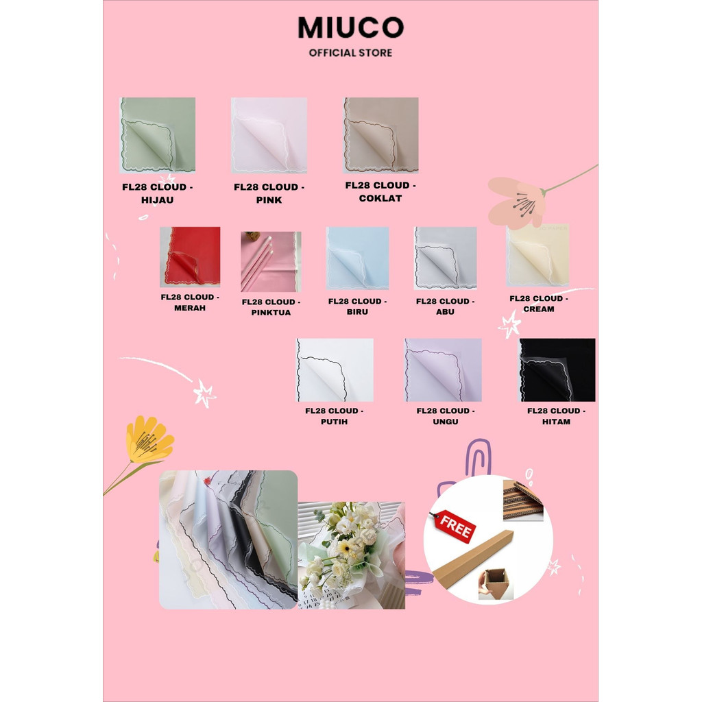 

MIUCO - (5 LEMBAR) - FL28 CLOUD Kertas Bunga Paper Buket Motif Frame List Awan Cloud Kado Transparan Florist Cellophane