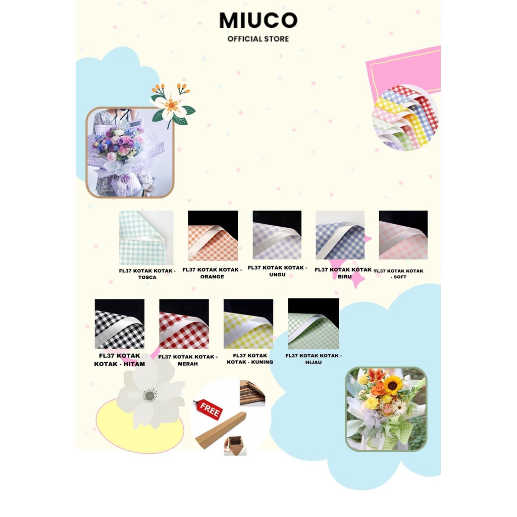 

MIUCO - FL37 KOTAK KOTAK Kertas Bunga Paper Buket Motif Summer Plaid Kotak Kado Florist Cellophane
