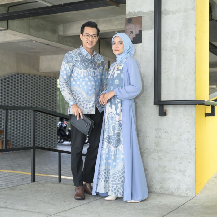 "S.LN.S" - DISKON NK BATIK GAMIS SYARI CUNDAMANI JUMBO  COUPLE MAXY DRESS SKY BLUE - gamis, CUSTOM