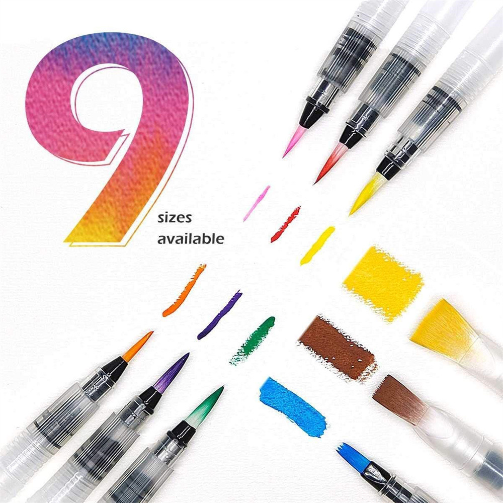 

Watercolor Brush Pens Set - Super Easy to Use and Fill, Watercolor Pens Brush Set of 9 Piece for Water Soluble Colored Pencil