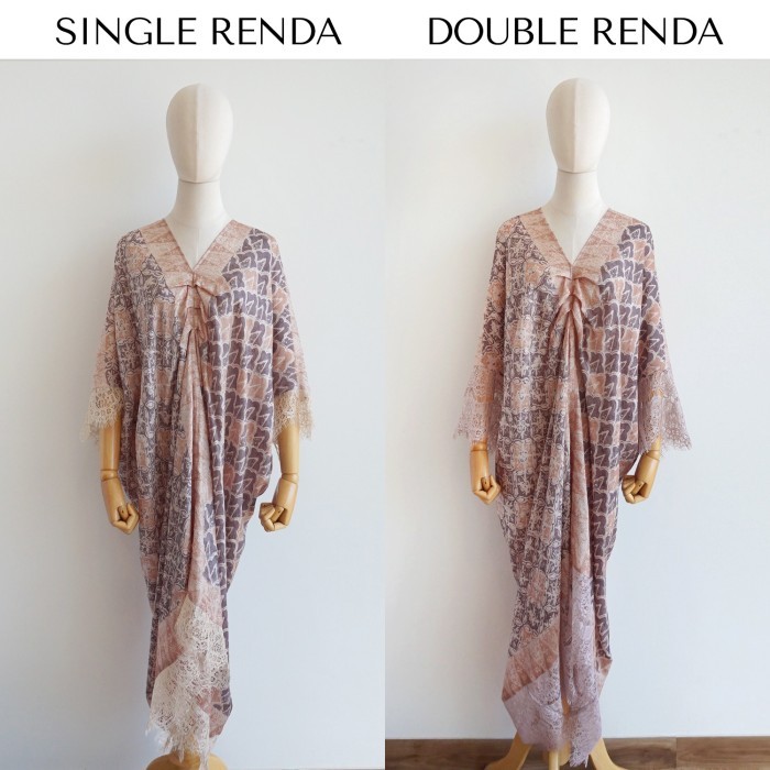 "SKY.LD" -  DISKON Benangsari Vira Kaftan Batik Wanita - 3D Cream, Single Renda