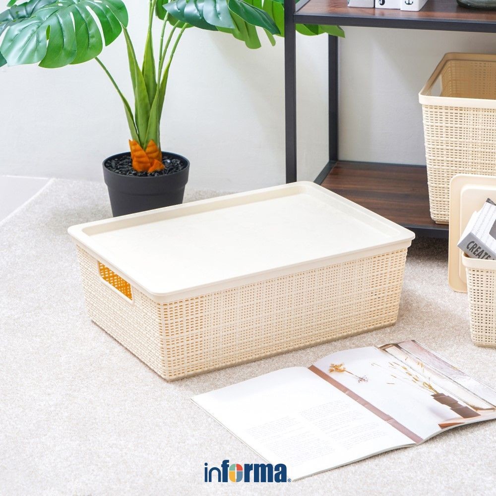 Informa 44.7x32.2x15.2 cm Kotak Penyimpanan Dengan Tutup - Krem Kotak Serbaguna Wadah Simpan Storage