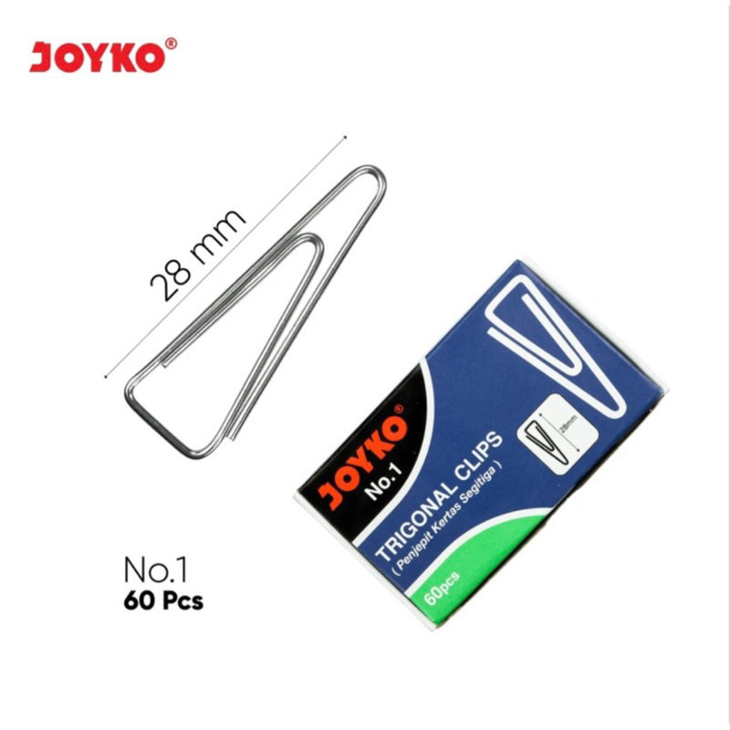 

Trigonal Clip Paper Clip Klip Penjepit Kertas Segitiga Joyko - isi 60 PCS - CBY