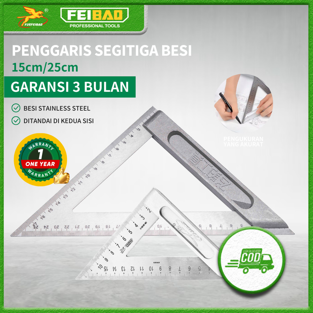

Feibao Penggaris Segitiga Siku Besi 15 - 25 CM / Steel Triangle Ruler / Penggaris Siku / F42-3091