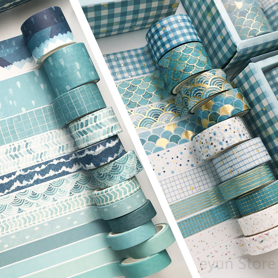 

Blue ocean washi tapes decorative adhesive tape solid color washi tape set diary masking tape scrapbooking diy stickers