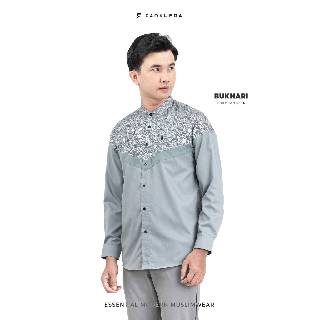 Bukhari Baju Koko Pria Muslim Modern Lengan Panjang Pendek Premium Seragam Santri Kerja Fadkhera