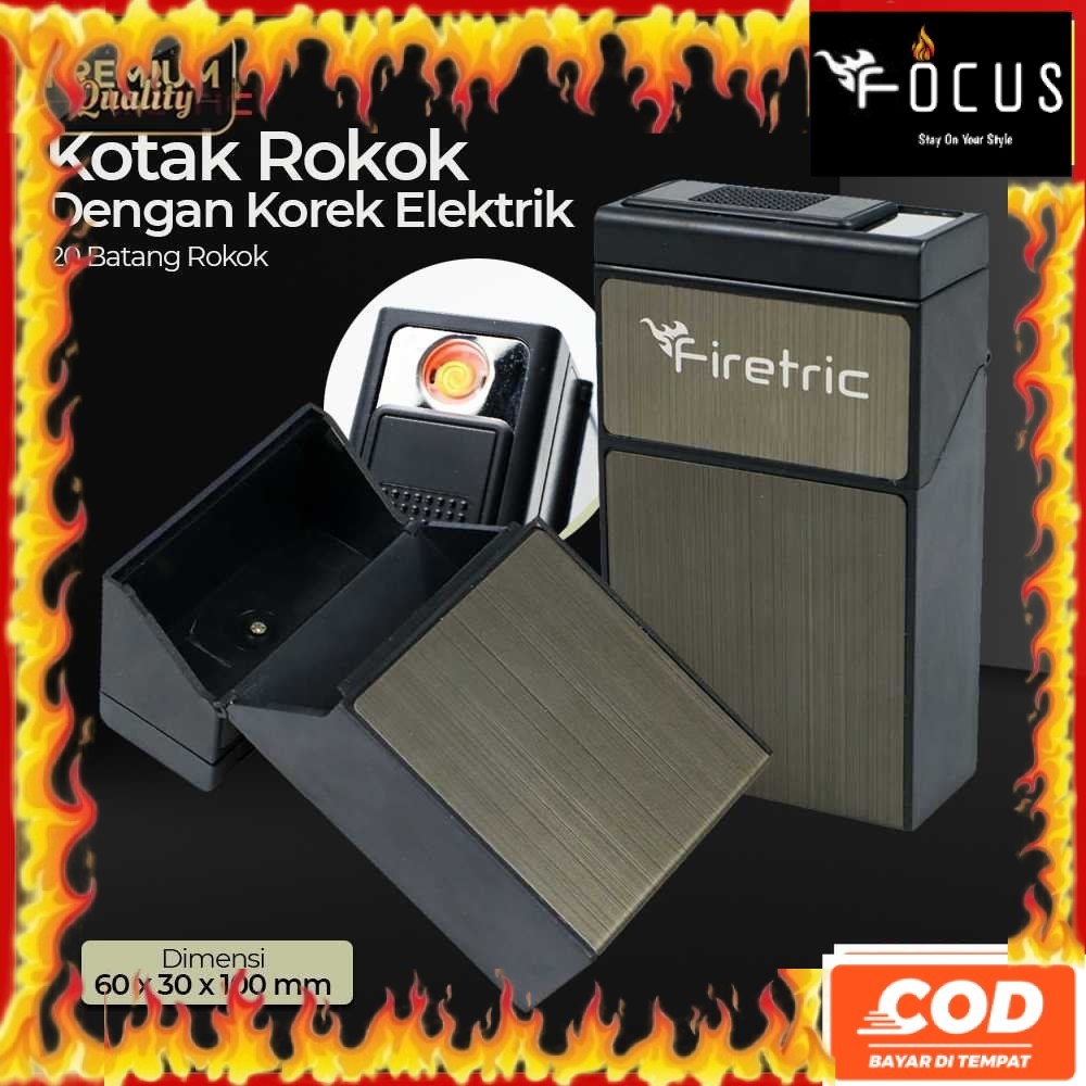 Firetric Kotak Rokok 20 Slot Korek Elektrik Pyrotechnic/Wadah Rokok Plus Korek/Kotak Panjang Murah