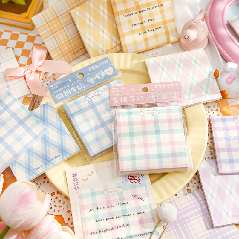 

90pcs/lot Memo Pads Material Paper cream checkered Junk Journal Scrapbooking Cards Retro Background Decoration Paper