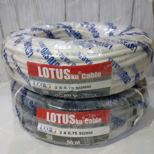 Kabel HYO 2x0.75 Lotus Kabel Listrik Serabut LOTUSku Tembaga 1 Roll Putih Hitam