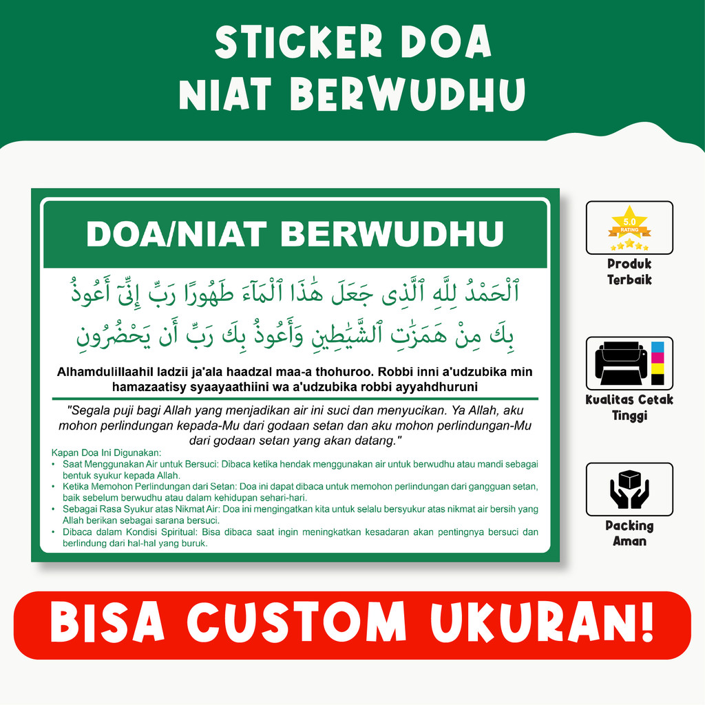 

Sticker Doa Niat Berwudhu dan Setelah Berwudhu – Pengingat Doa dan Niat Sebelum Wudhu, Material Vinyl Berkualitas, Bisa Custom Ukuran