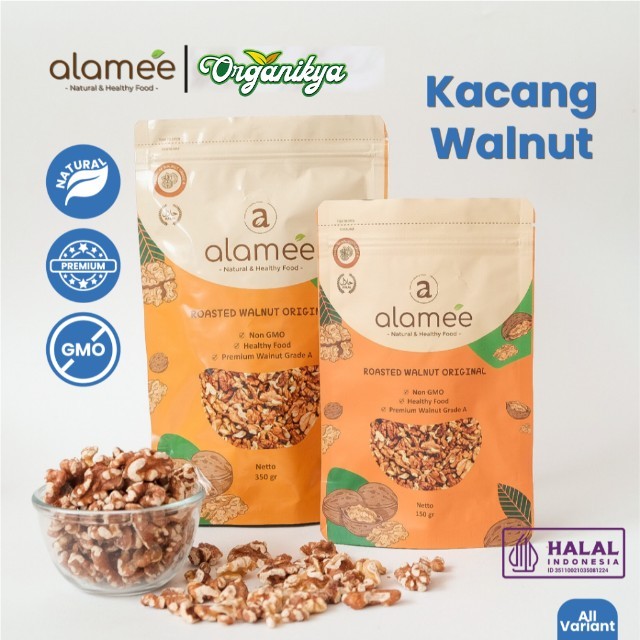 

ALAMEE Roasted Kacang Walnut Kenari Otak Panggang Oven Premium Organik Siap Makan Utuh Cemilan organikya