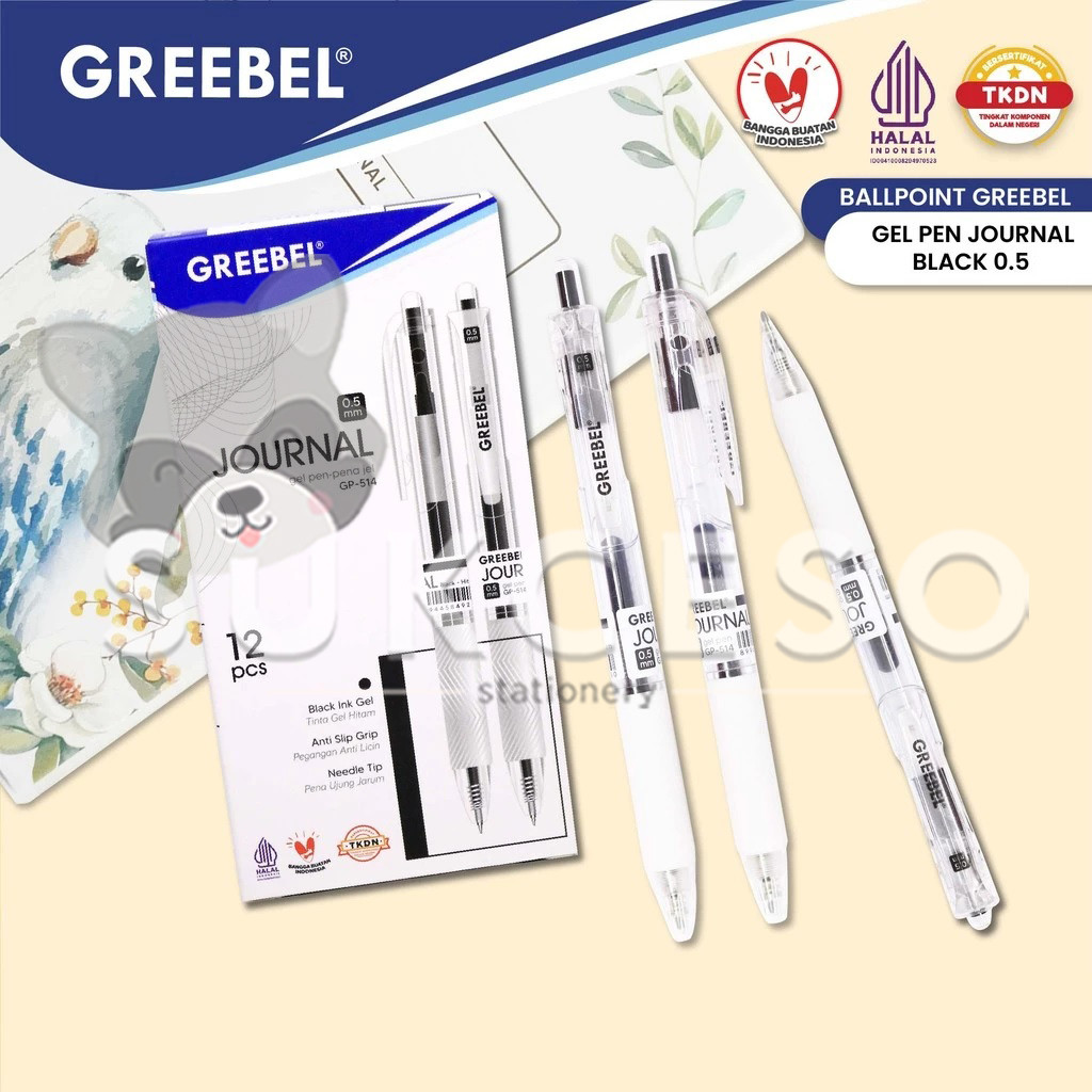 

GREEBEL Retractable Gel Pen 0.5mm GP-514 JOURNAL Pulpen Hitam Anti Slip DIJUAL SATUAN