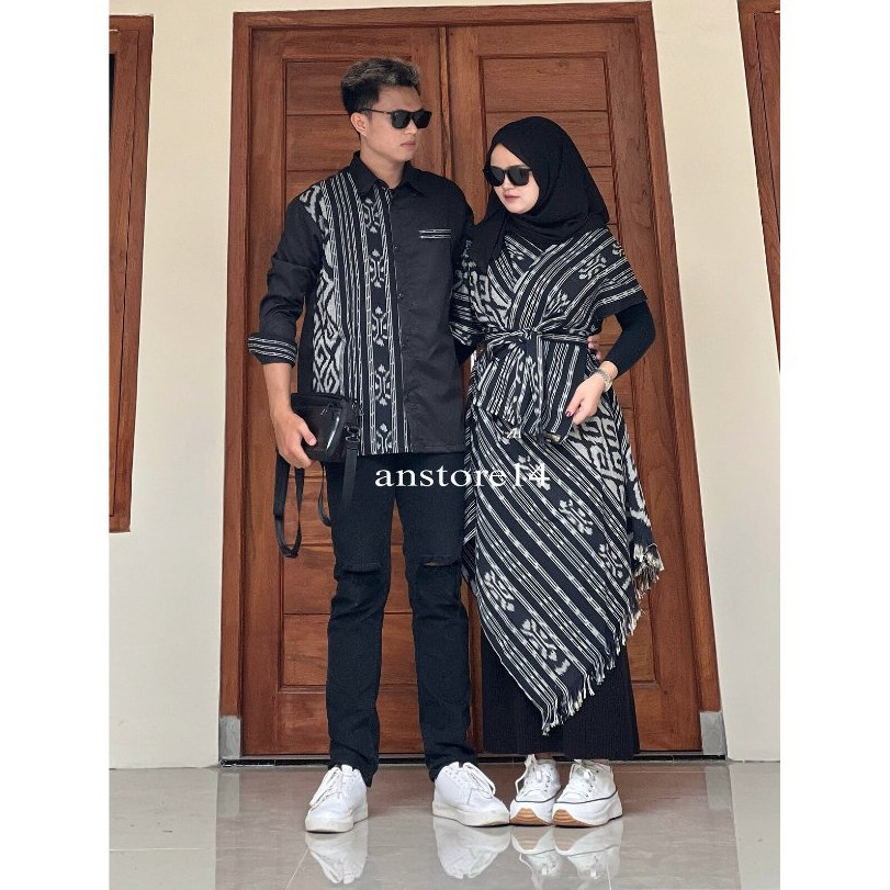Couple Dress Tenun Kondangan Prewedding Aurora Toraja Hitam Songket Asli Etnik - Tunik Tenun