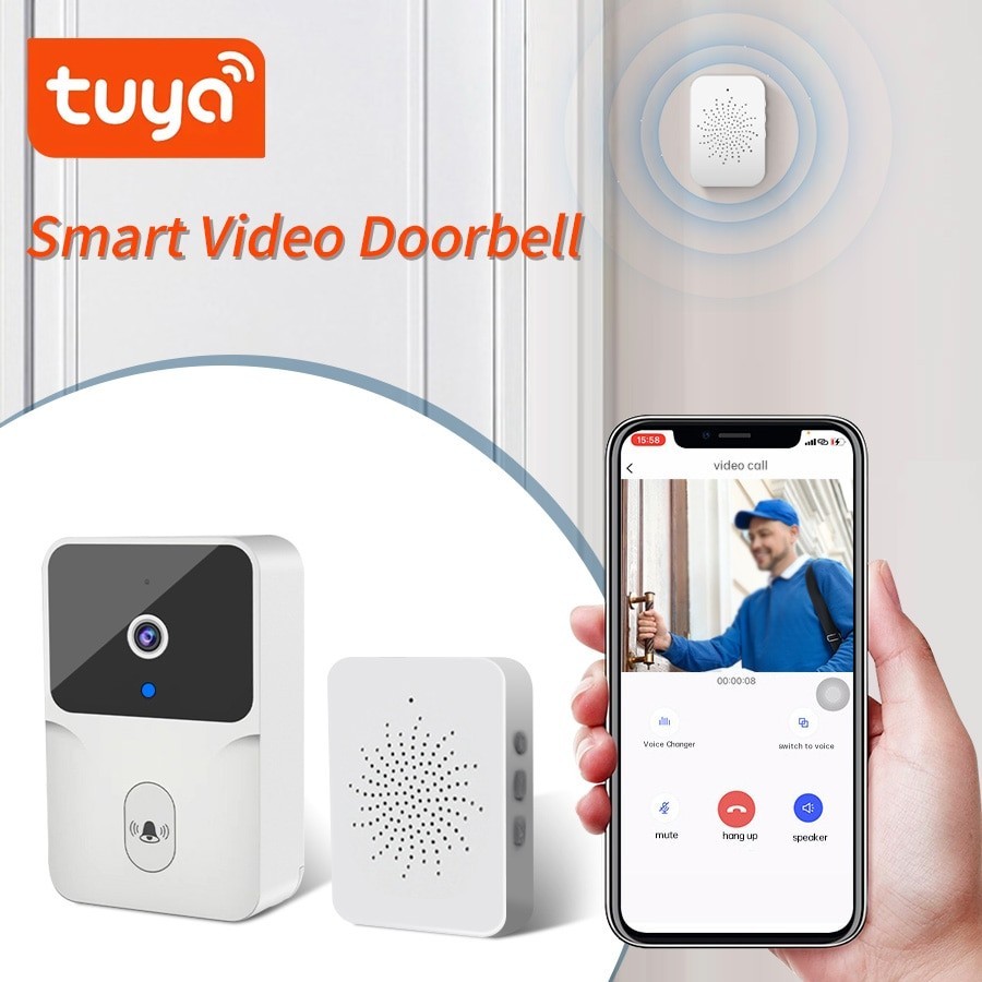 Tuya WiFi Video Doorbell Wireless Night Vision Intercom HD Camera Motion Detection IR Alarm Security