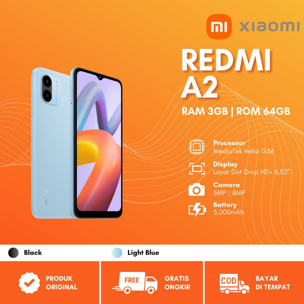 TOP SALE  Xiaomi Redmi A2 4G Lte Ram 3/64GB Mediatek Helio G36 8MP AI Dual Kamera Layar HD+ 6,52" 50