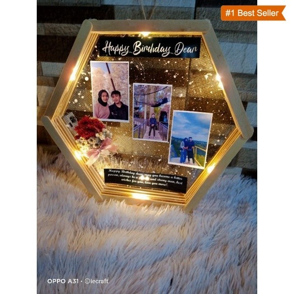 TANPA PO 1 HARI JADI  Hexa Flower in Frame Kado Pernikahan Kado ultah kado wisuda Kado Anniversary K