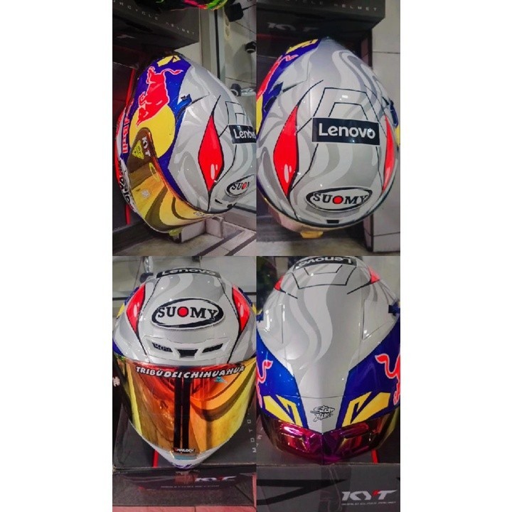 KYT HELM TT COURSE DOVI RED BULL + KACA IR RED + SPOILER IR R/G