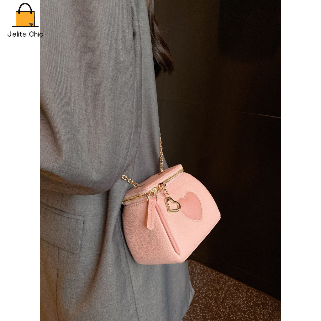 [ COD✅ ] JelitaChic Tas Cinta Merah Muda Anak Perempuan Musim Semi Baru Rantai Mini Tas Persegi Keci