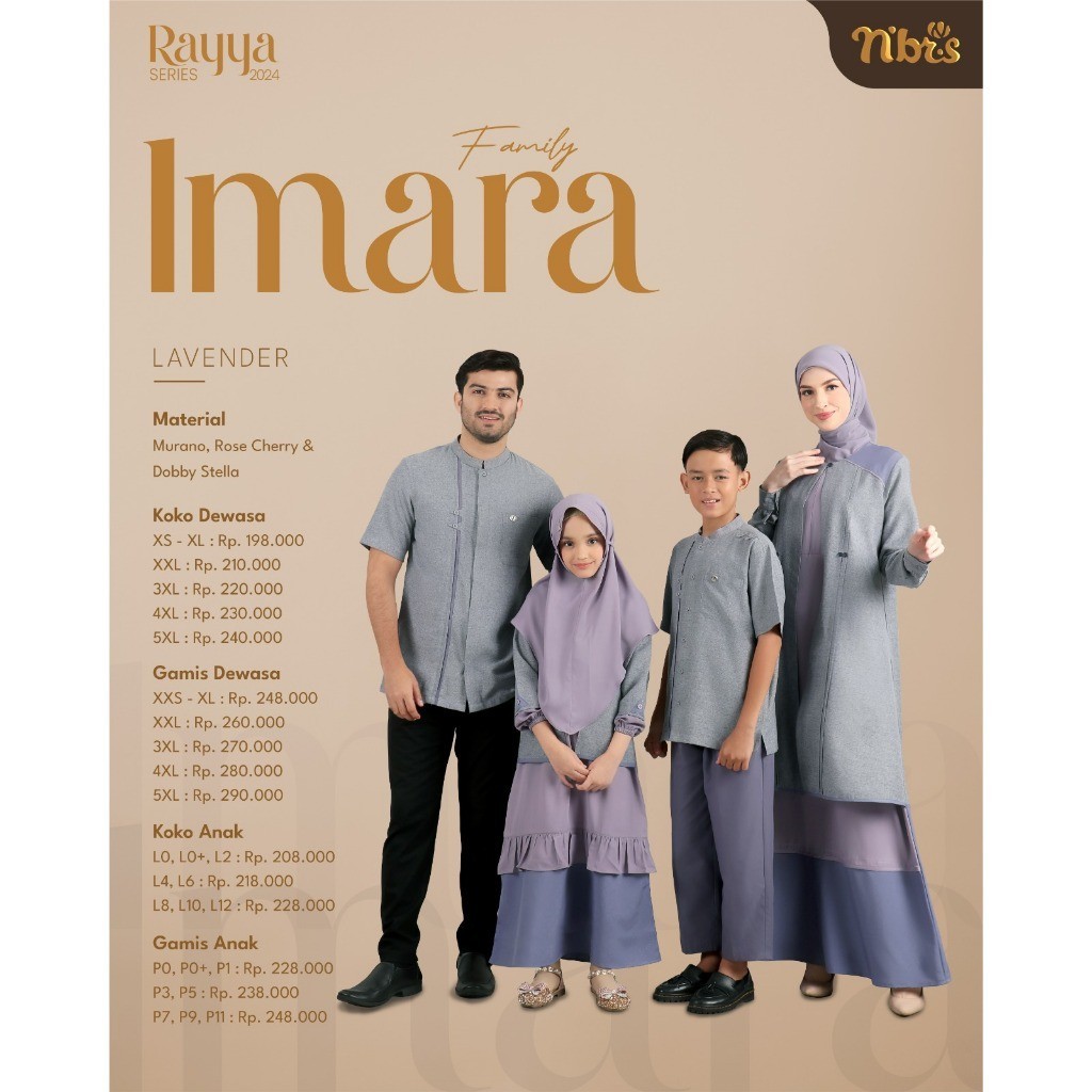 NBRS Sarimbit Keluarga Baju Couple Muslim Keluarga Lebaran 2024 NIbras Rayya Series Imara Lavender G