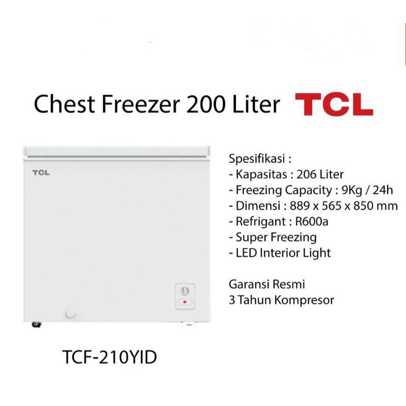 SPESIAL PROMO SALE Chest Freezer Box TCL 200 Liter TCF-210YID