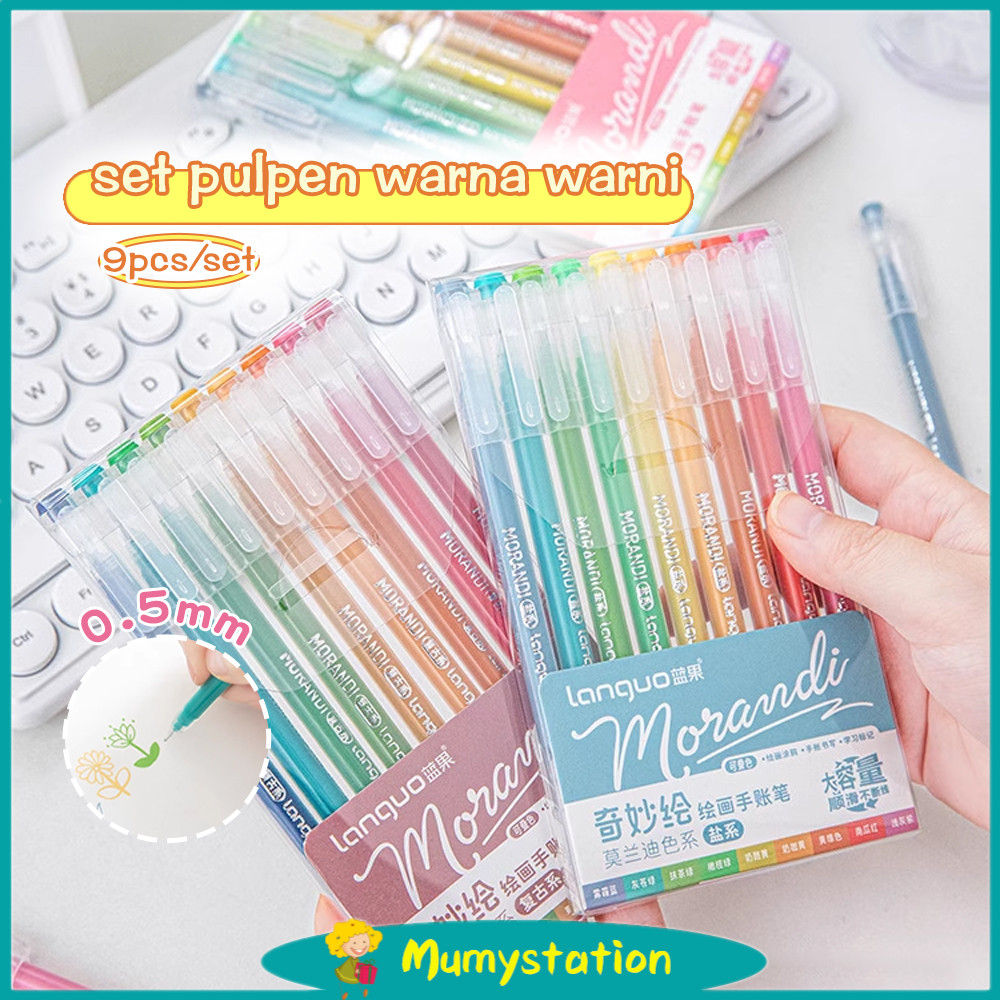 

Mumystation set pulpen isi 9 warna warni gel pen aesthetic 0.5mm