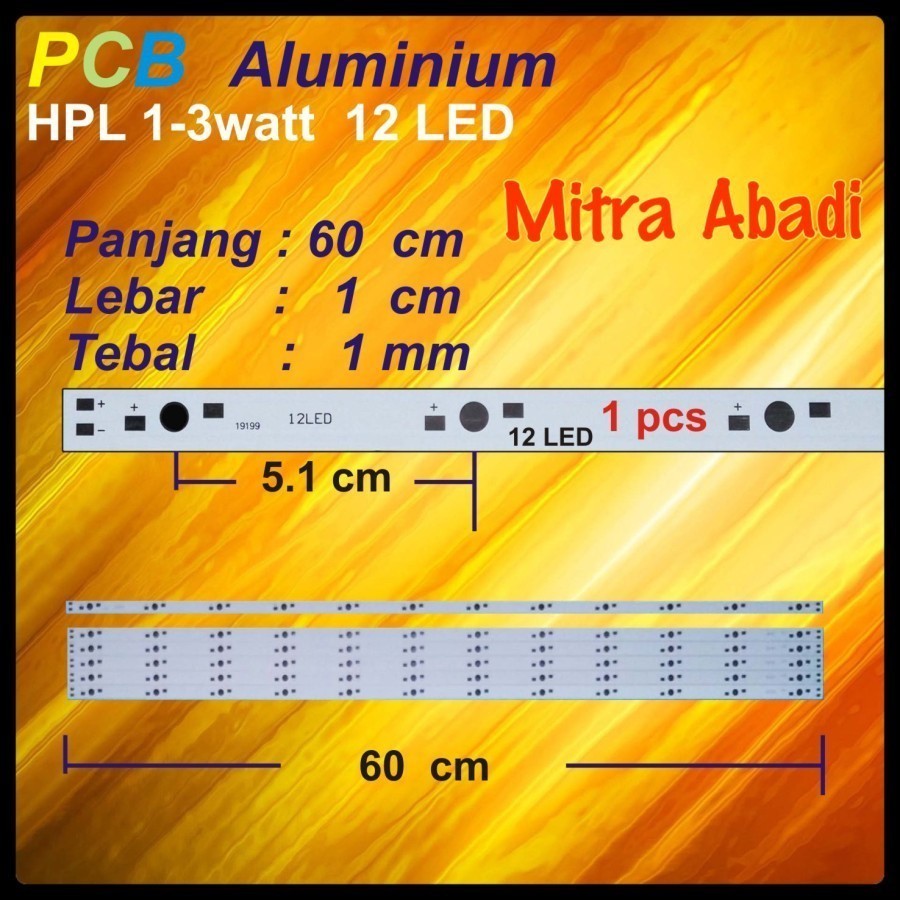 Long Aluminium PCB HPL 12 Watt/Papan PCB Aluminium HPL 12 Watt 60 cm