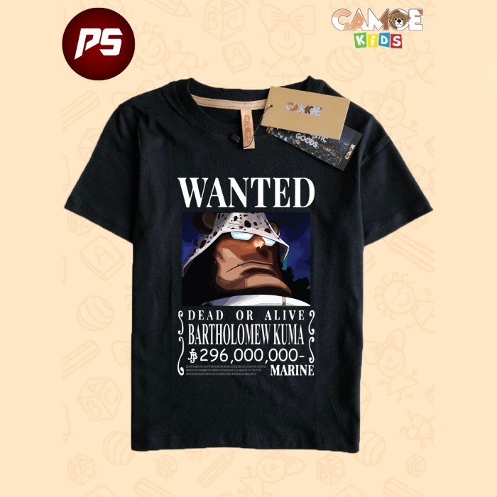 Kaos Anak Bartholomew Kuma Wanted Bounty One Piece