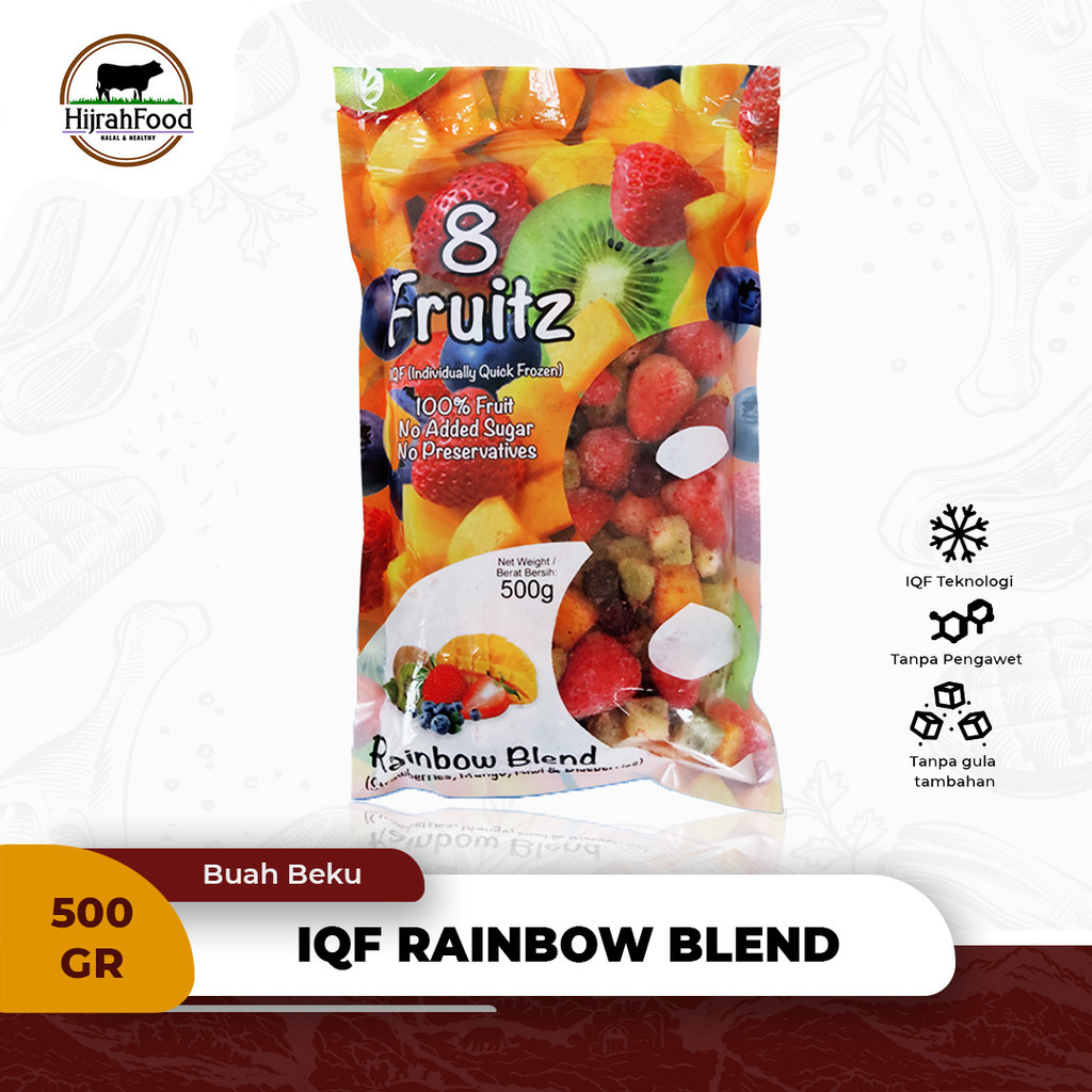 

8 Fruitz Buah Beku Frozen IQF Rainbow Blend 500 gr Strawberry Blueberry Mango Kiwi