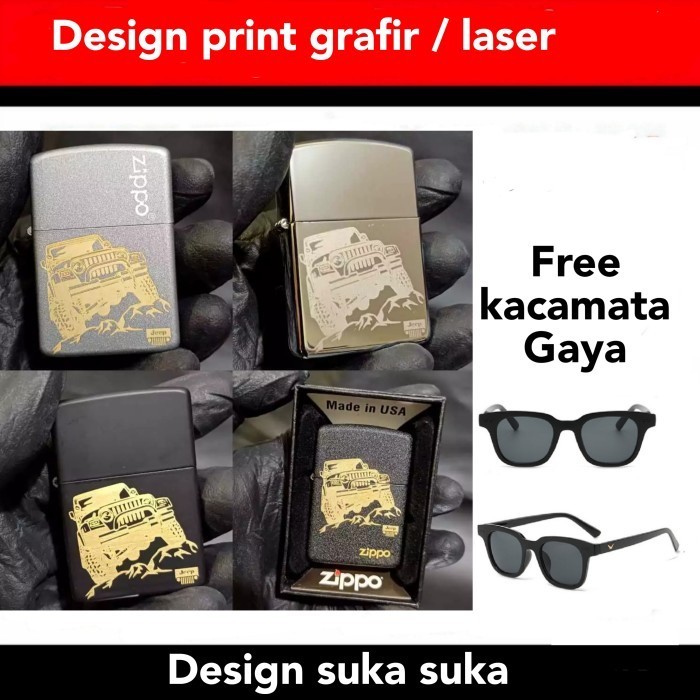 PROMO... Design Zippo Grafir gambar mobil Jeep limited edition series free kacamata
