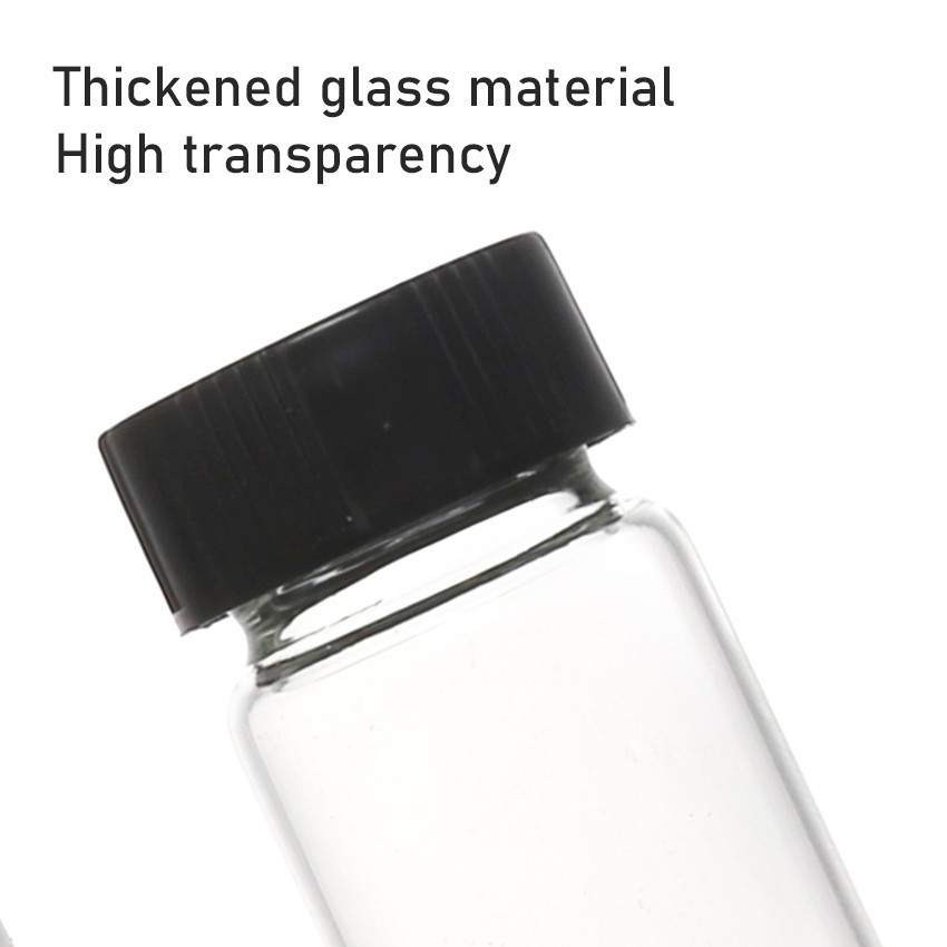 Cuci Gudang Hot Sale 5Pcs Botol Kaca Clear Kecil 10 Ml/20 Ml/50 Ml Tutup Ulir Hitam Botol Kaca