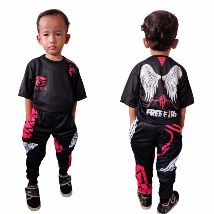 Terlaris ✨ -Setelan Anak Celana Angel Free Fire Kaos Angel FF - Biru, S(5-6Th)