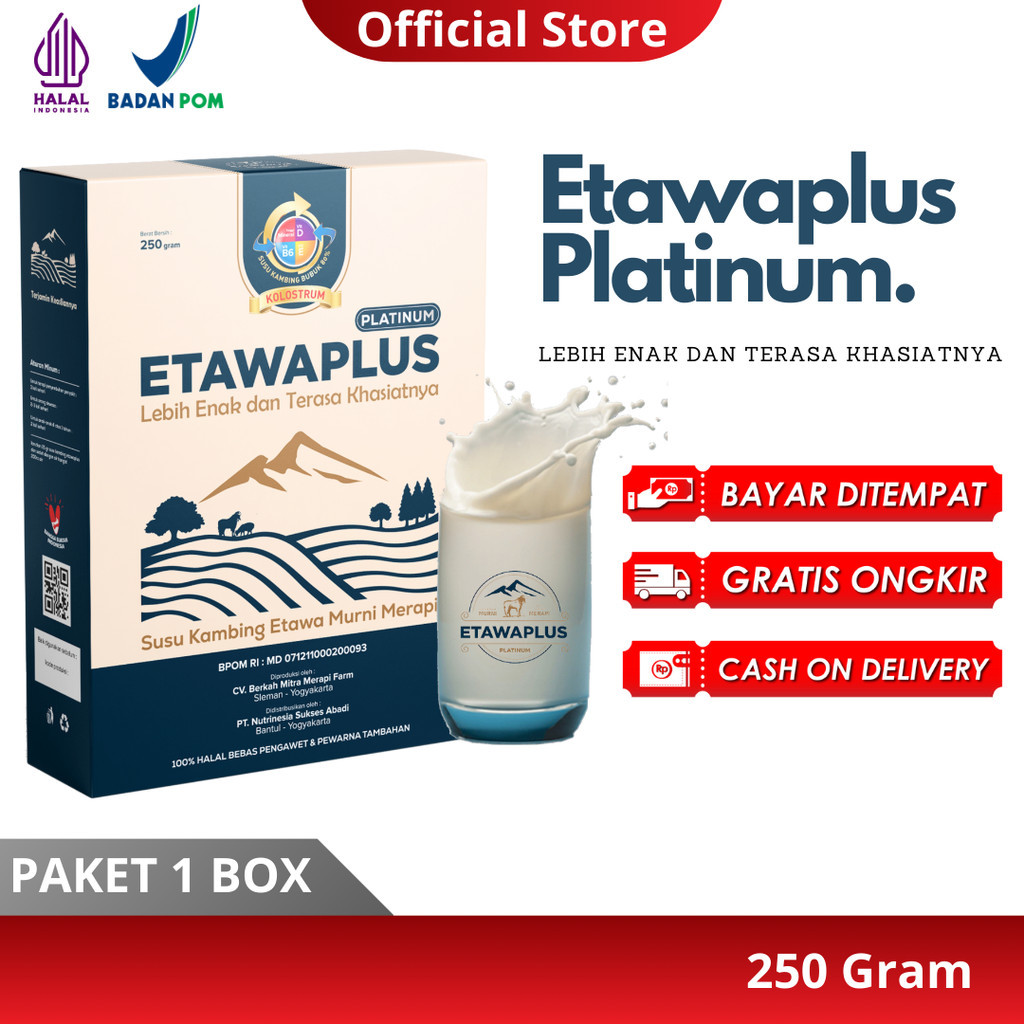

Paket 1 Box - Maksimalkan Kesehatan Pernafasan Anda dengan Susu Kambing Etawaplus Platinum