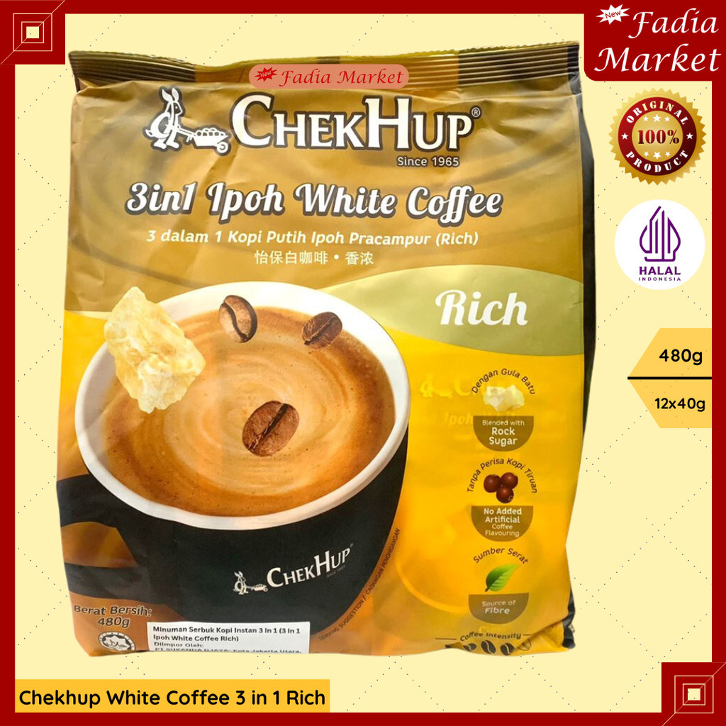 

EXP MEI 2025 Chekhup Chek Hup Ipoh White Coffee 3 in 1 Kopi Putih Susu Rich King Malaysia 12x40g 480g