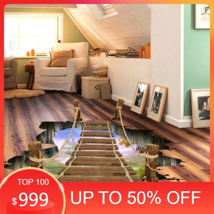 Stiker Lantai / Floor Sticker (3D): Jembatan Gantung di Lantai Rumah