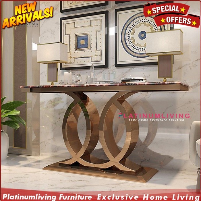 meja konsul  console table premium stainless gold top marble luxury