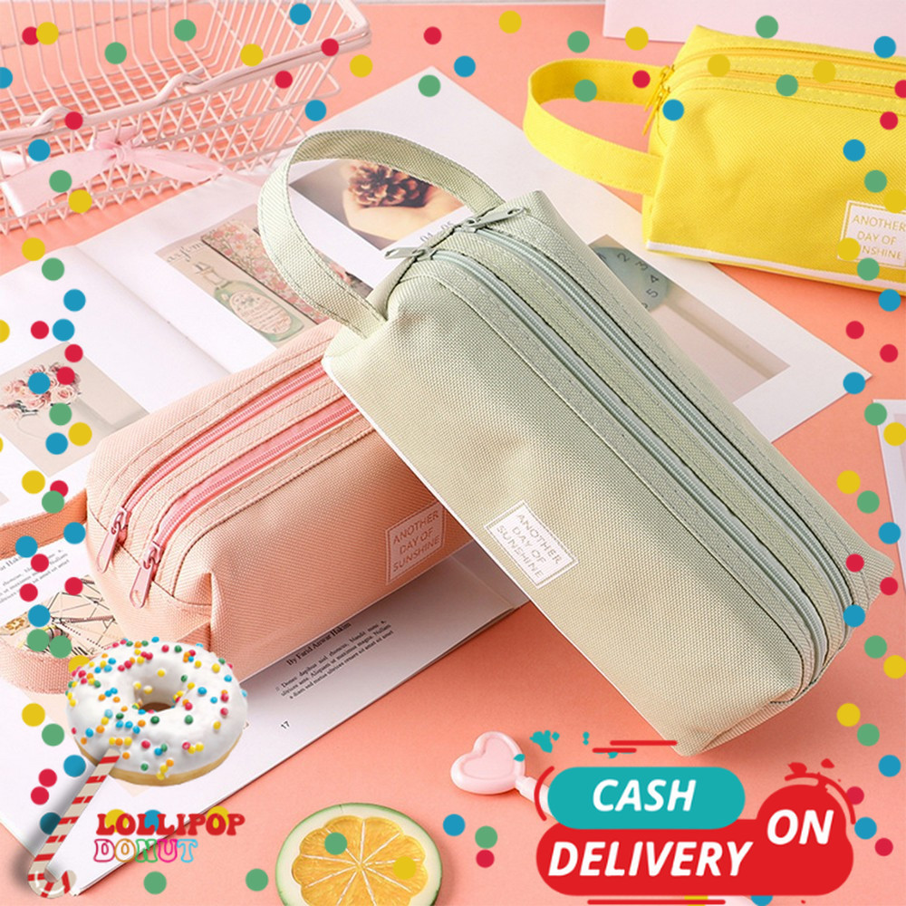

L&D" Tempat Alat Tulis Perlengkapan Sekolah 2 Sisi Dompet Pensil Stationery / Kotak Pensil Tempat Bolpen Pen Make Up Pouch Kosmetik Travel A80