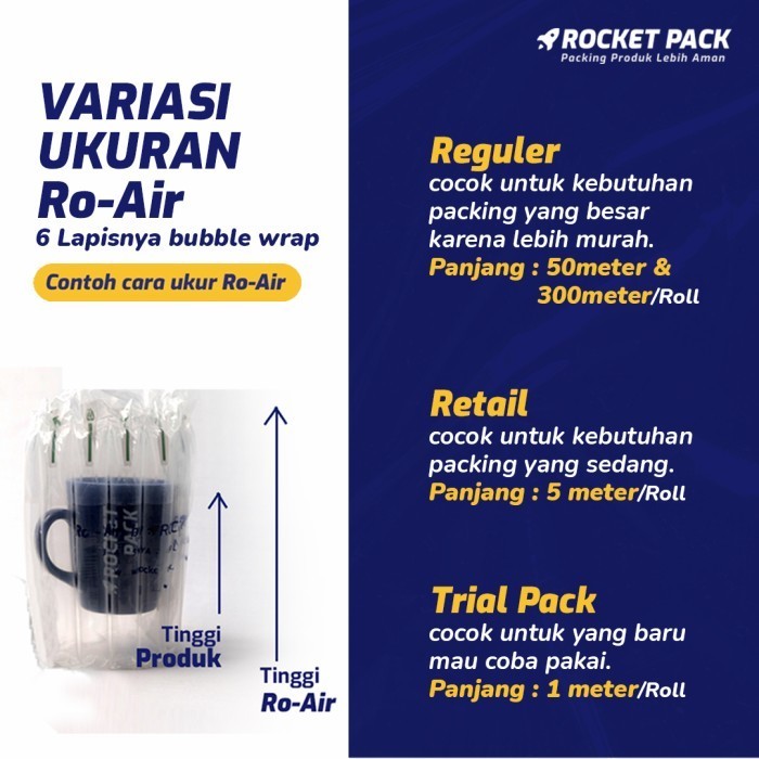 

RO-AIR by ROCKET PACK/ alternatif bubble wrap Harga per 5 Meter - 15cm x 5m