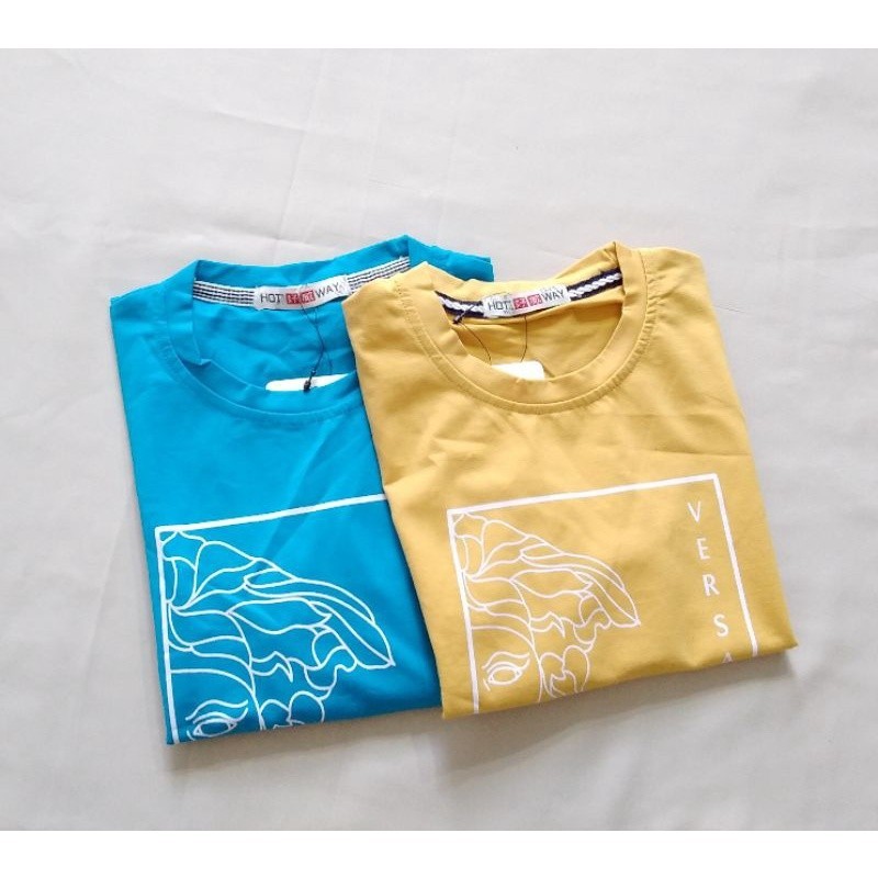 BAJU JALAN LENGAN PANJANG ANAK FASHION COWOK BAHAN KAOS IMPORT VERSACE BIRU KUNING UMUR 3-13 TAHUN