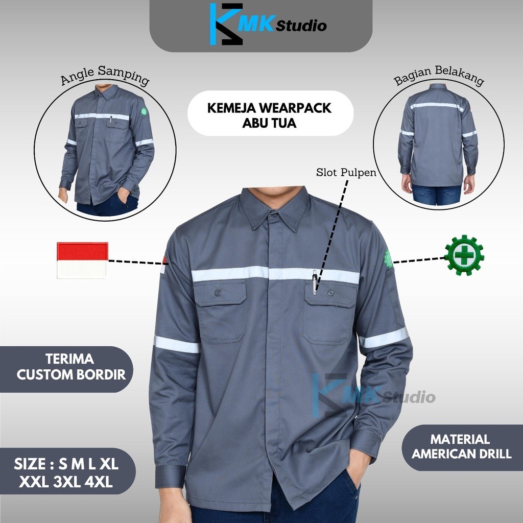 Baju Safety Lengan Panjang/Kemeja Safety/Seragam Kerja Lapangan/Baju Proyek Safety/Baju Wearpack
