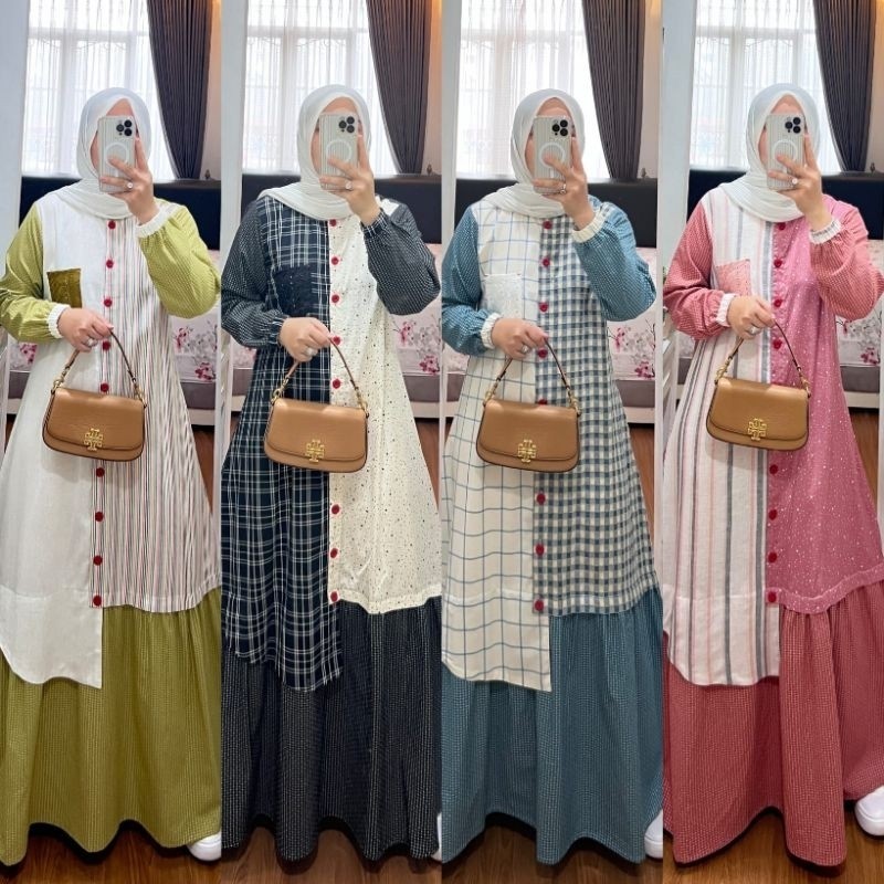 GAMIS WANITA MUSLIM ORIGINAL SEMUT / GAMIS KATUN KOMBINASI / GAMIS JUMBO / DRESS MUSLIM WANITA / PAK