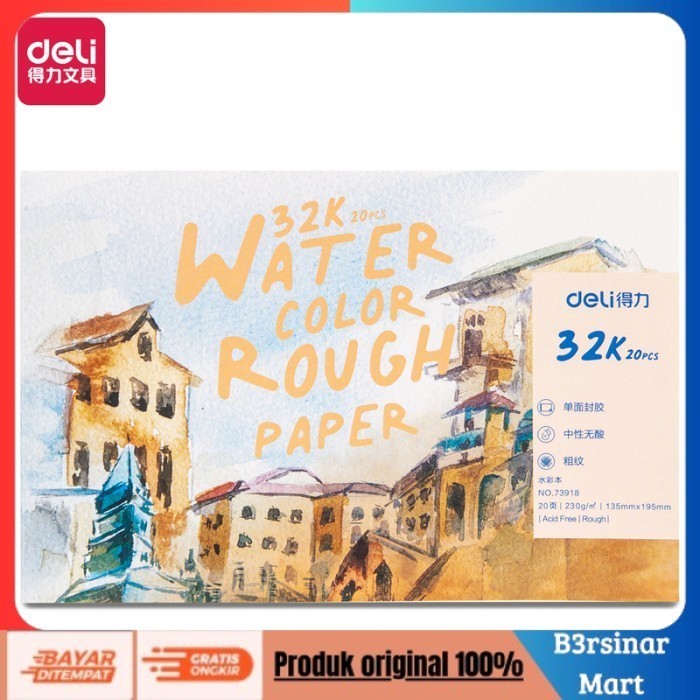 

[KUALITAS TERBAIK] Deli Watercolor Paint Paper / Kertas Gambar Canvas 20Lembar 739XX - 32k
