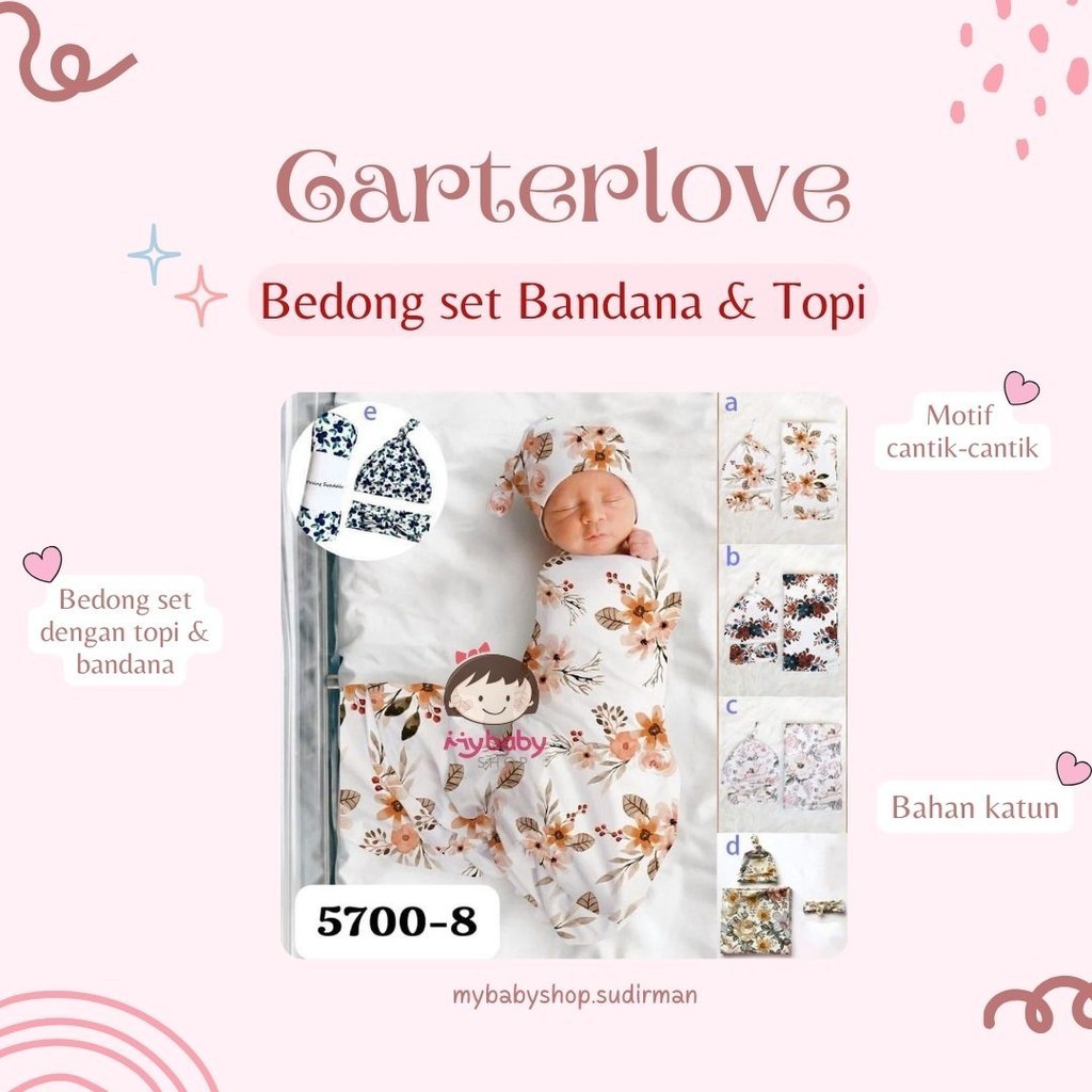 Carterlove Swaddel Blanket Set / (Bedong + Headband + Topi ) / Bedong Set