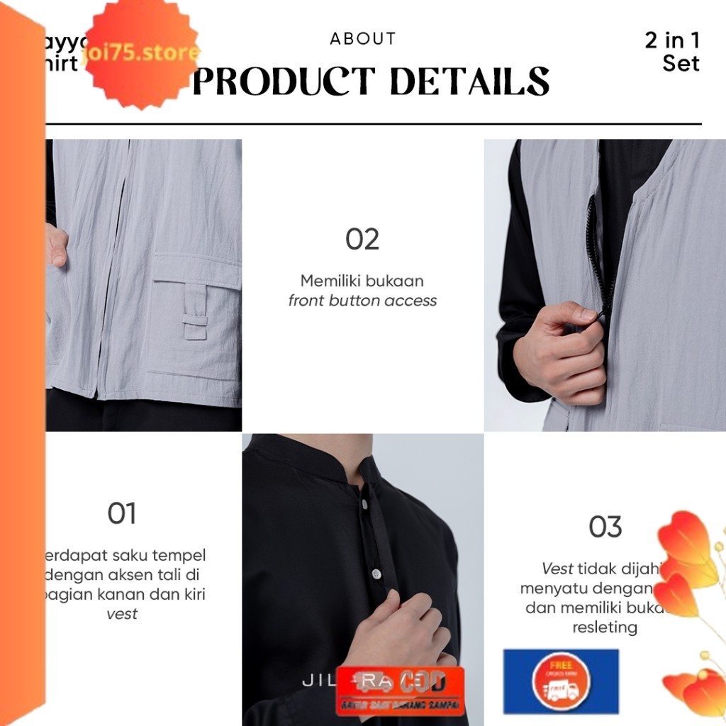 Terlaris ✨ -Jilbrave Zayyan Shirt Kemeja Casual Pria Dengan Vest Terpisah Saku Tempel Outdoor Street