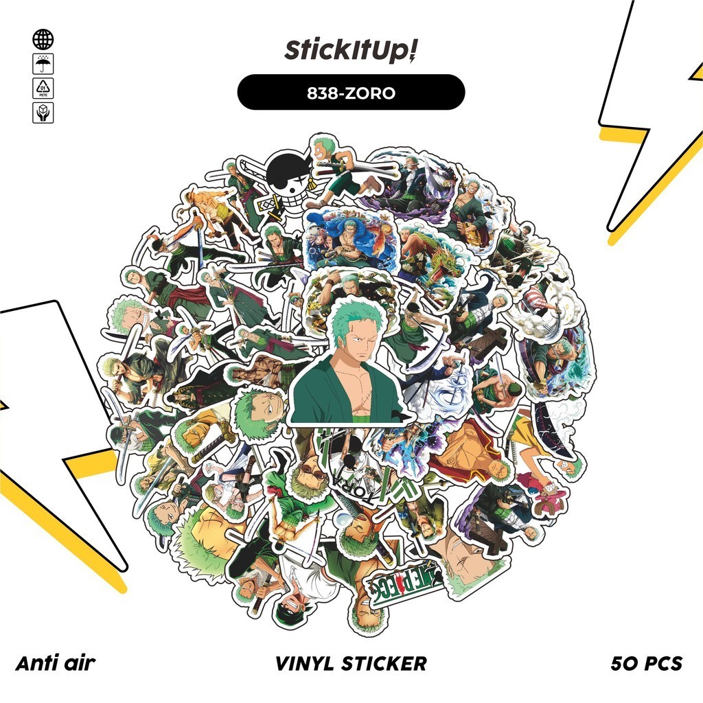 

COD✨ 100 Pcs Stiker Pack One Piece Roronoa Zoro Lucu Aesthetic Vynil Waterproof untuk Freebies Sticker Buku Journal Casing HP Laptop