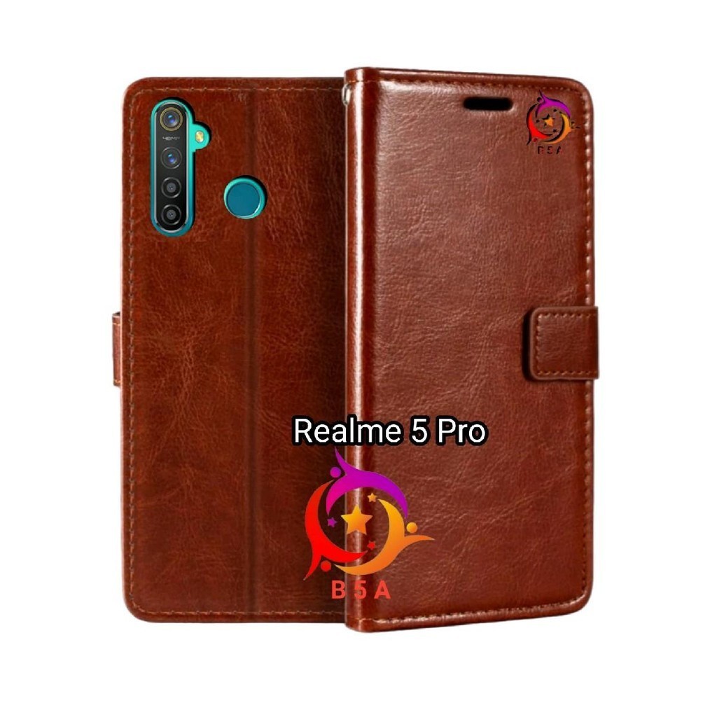 Case REALME 5 Pro Flip Cover Wallet Leather Casing Dompet Kulit ( Case OPPO REALME 5 Pro ) Slot Card
