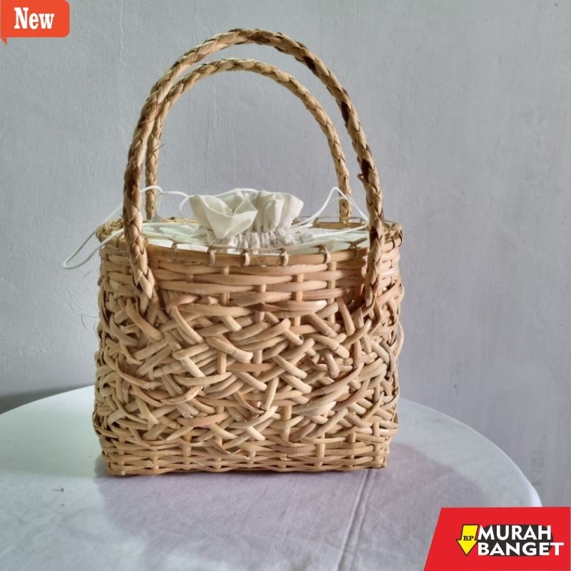 tas jinjing wanita Tas Rotan tenteng sarang burung/ Tas jinjing rotan/ Tas kotak rotan/ Tas hampers/